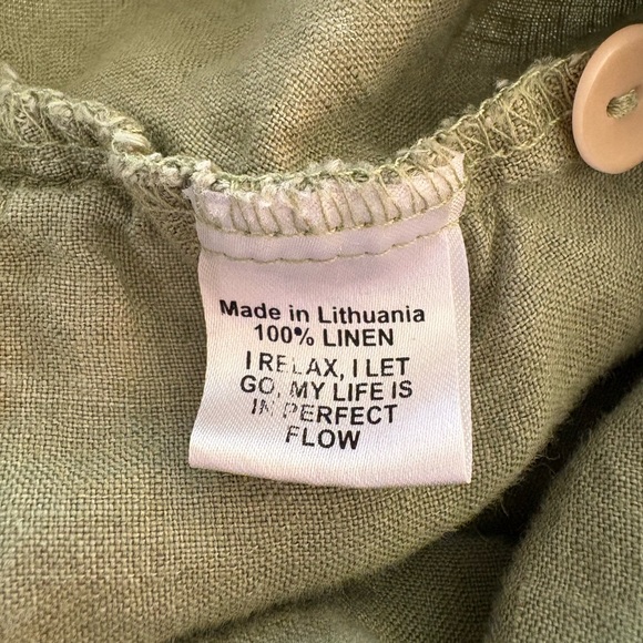 Flax 100% Linen Pocket Shirt Green Sz Small - Picture 7 of 7